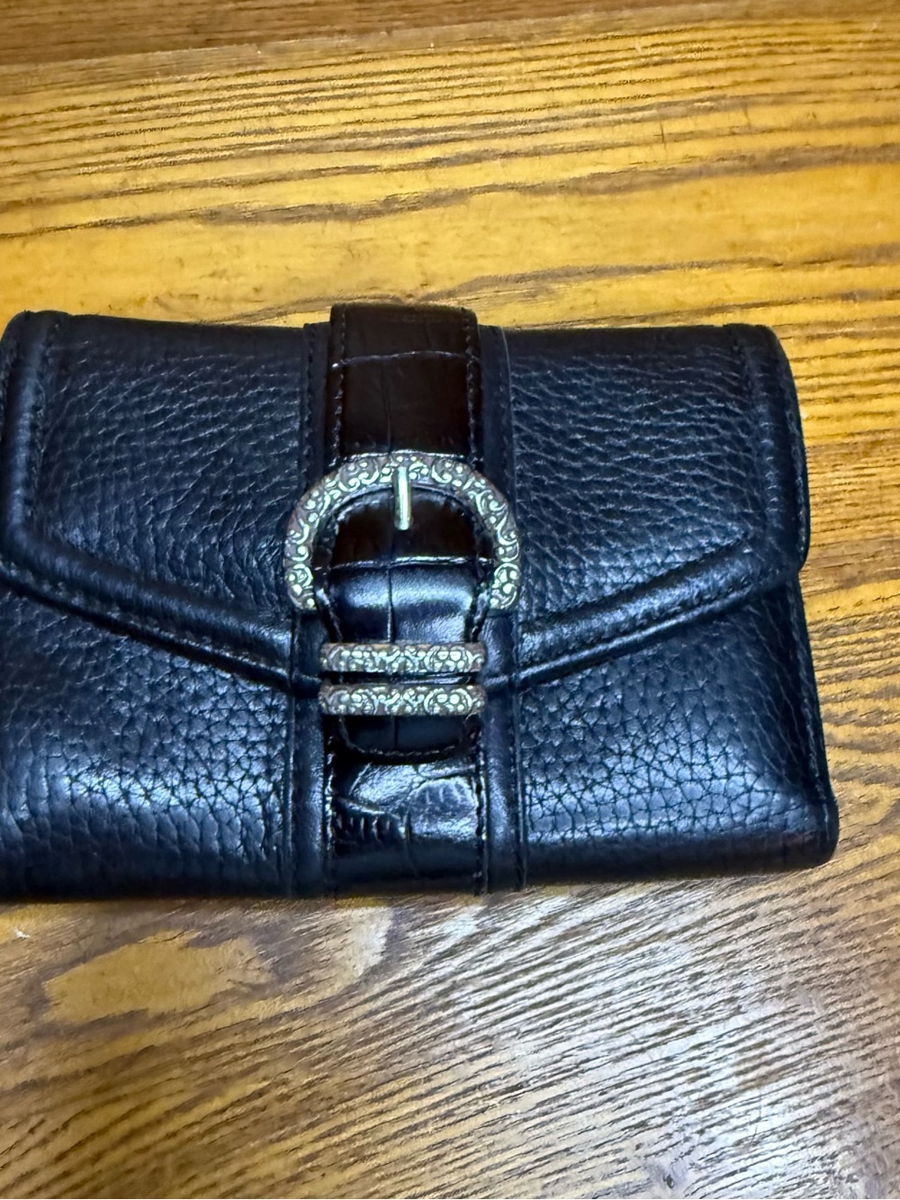 Brighton Black Leather Wallet with Ornate Gold Buckle